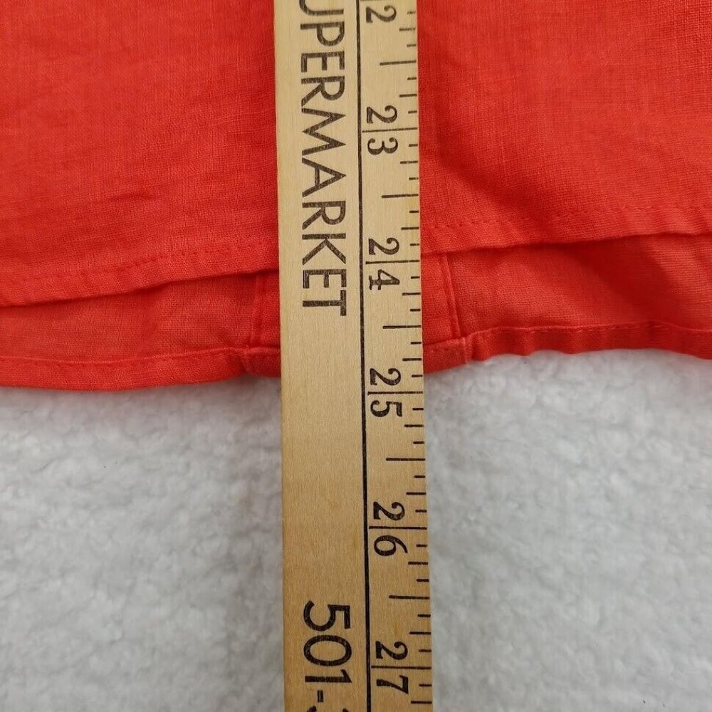 Chicos Shirt Womens Small Button Up Blouse Orange Short Sleeve Linen Blend - Picture 9 of 9
